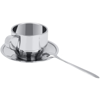 Zestaw kubek do kawy espresso z łyżką i spodkiem ze stali nierdzewnej 120ml [13250000466]